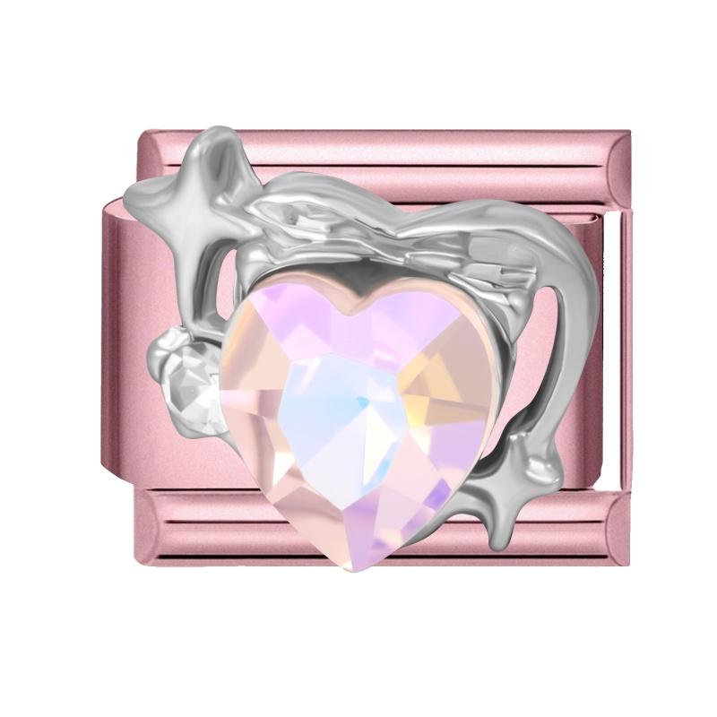 Fashion Pink Dreamy Crystal Butterfly Bow Heart Star Shell Star Charm Fit 9mm Stainless Steel Bracelet Women DIY Making Jewelry