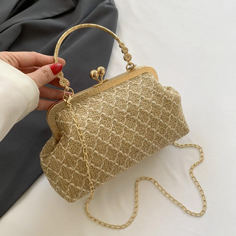 Elegant Womens Medium Woven Shoulder Bag With Polyester Lining For Daily Wear хаки