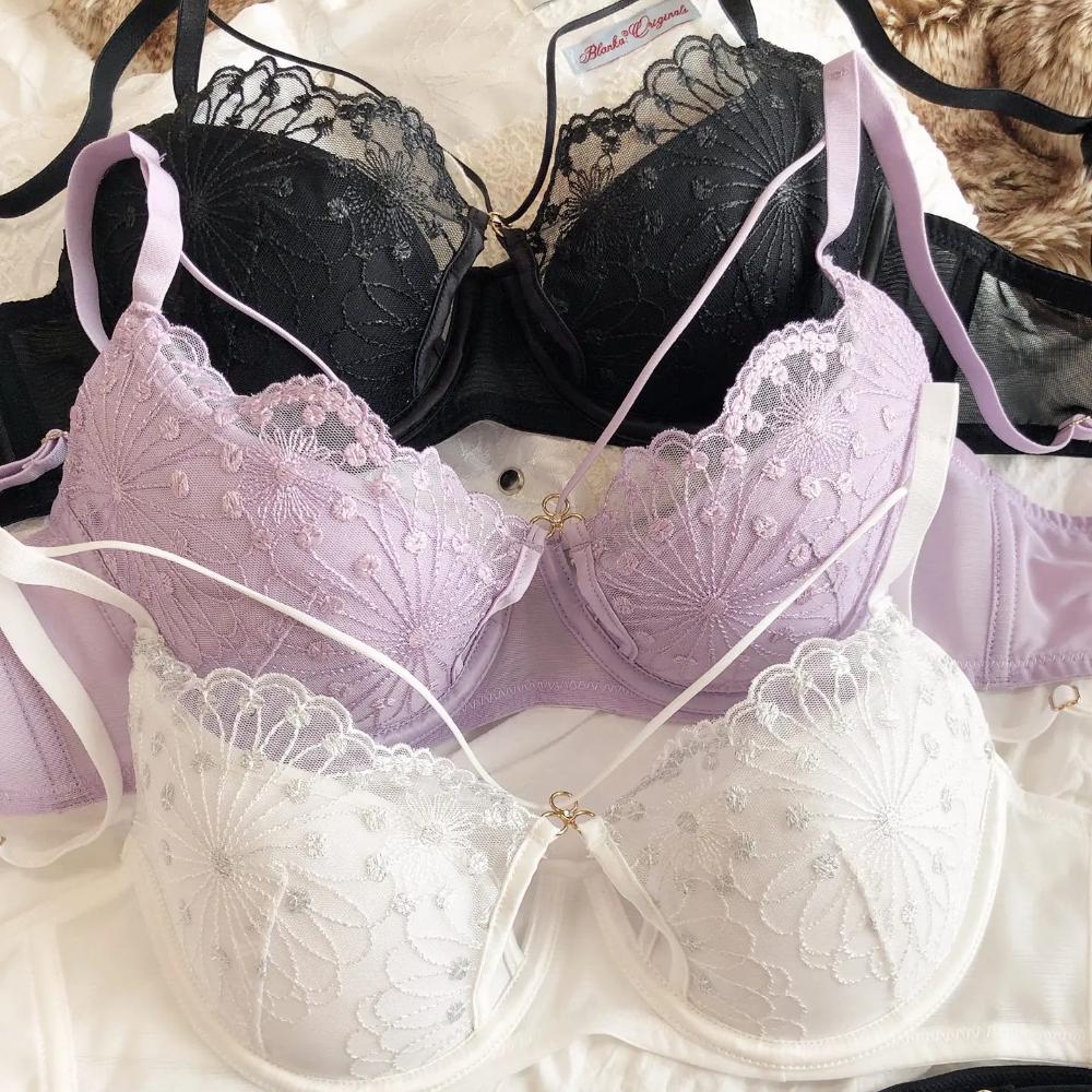 Sexy Hollow Cross Sling Bra French Lace Flowers Embroidery Women Underwear Set Comfort Thin Cup Push Up Bras Romantic Lingerie