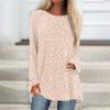 Women's Leopard Print Long Sleeve Casual Tunic Tee Shirt with Neck