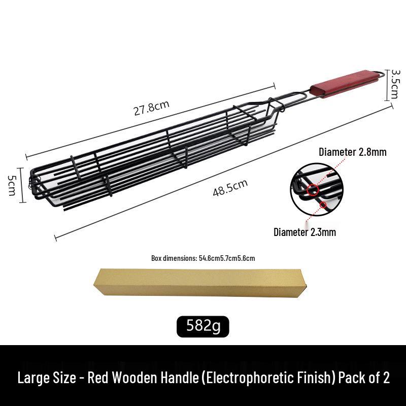 Iron Stainless Steel BBQ Grilling Basket with Wooden Handle