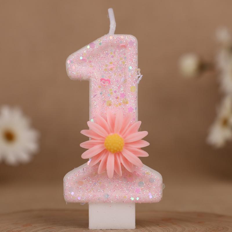 Creative Pink Sunflower Number Birthday Candle Cake Decoration 0-9 Number Candle
