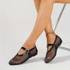 Fashion Flat Shoes Spring New Round Head Shallow Mouth Mesh Cloth Breathable Metal Buckle Line with Soft Sole Non-slip Single Shoes