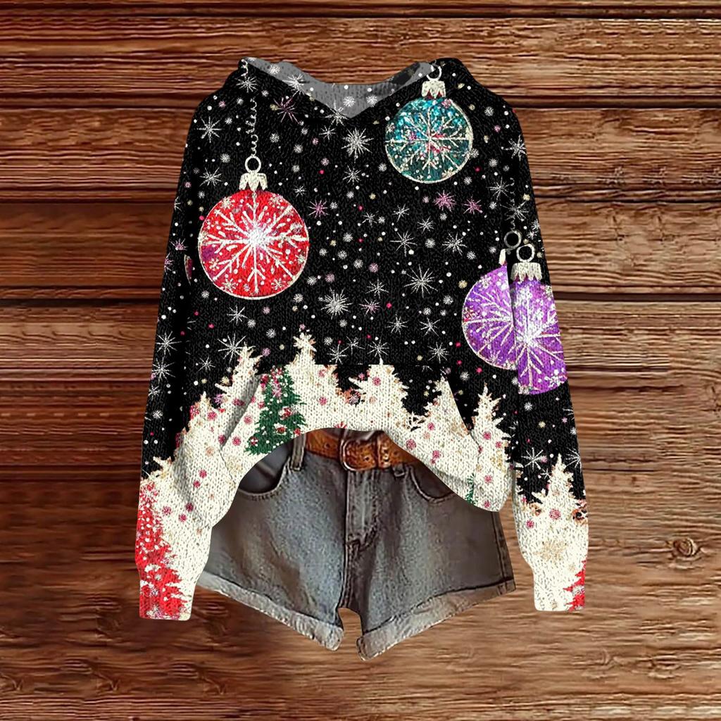 Ladies' Fashionable Printing Casual Hooded Long Sleeved Sweatshirt