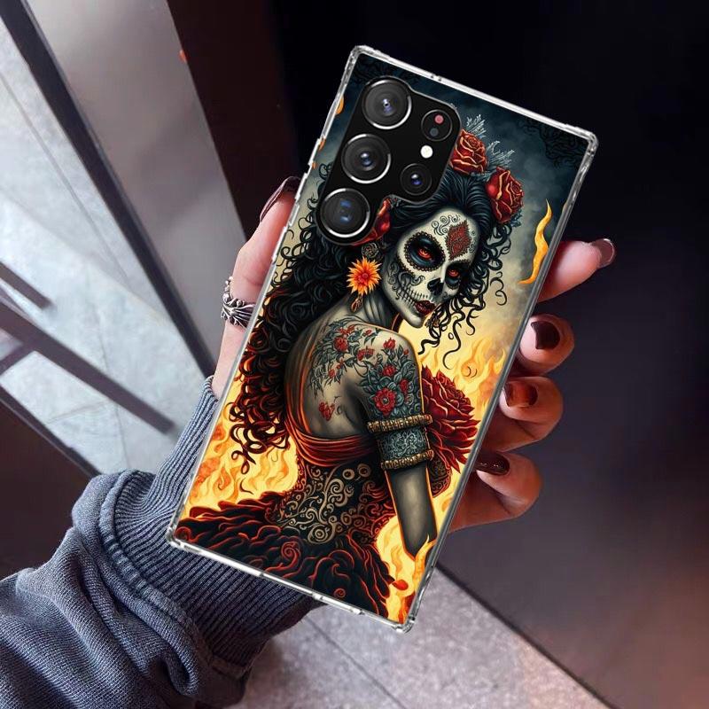 Catrina Beautiful Rose Girl Skull Phone Case For Samsung Galaxy S23 S24 S25 Edge S26 Ultra S22 + S21 Plus S20 FE Cover Silicone