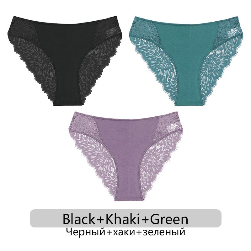 FINETOO 3ks/set Sexy krajkové kalhotky Dámské Květinové kalhotky S-XL Dámské spodky Spodní prádlo s nízkým pasem Krajkové spodní prádlo Dámské spodní prádlo 6 barev