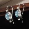 Vintage Silver Color Sea Blue Stone Dangle Earrings Woman Oval Party Daily Wear