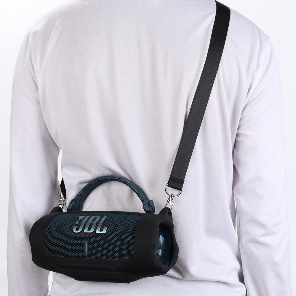 For JBL Charge 6 Soft Silicone Case Wireless Speaker Protective Cover with Shoulder Strap/Carabiner