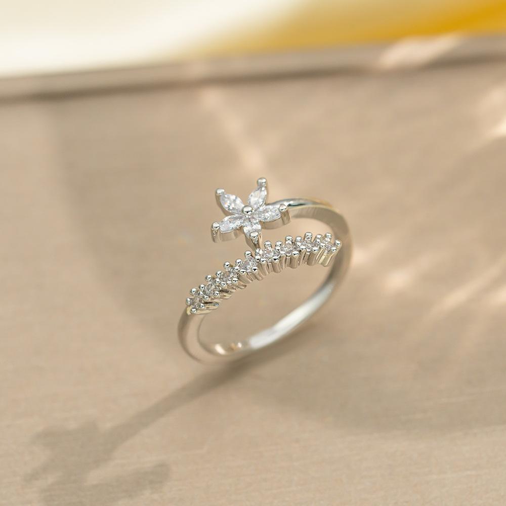 Korean Version of Light Luxury Design Full Diamond Inlaid Zircon Ring Women's Opening Adjustable Ring Internet Celebrity Fashion Accessories