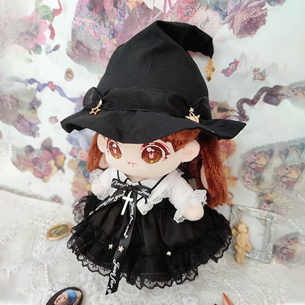 Niannyyhouse Haine Păpușă 20cm Haine Păpușă Bumbac Pălărie + Rochie Set 2 Piese Costum Servitoare Pălărie Magică Haine Păpușă Bebeluș Rochie Dantelă Costum Rochie Rochie de Ocazie Negru