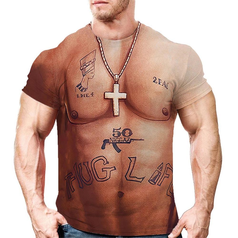 

Сексуальная мода мышцы татуировки креативный хип-хоп смешной крутой парень летняя мужская футболка с круглым вырезом короткий рукав топ 3D Harajuku принт новый XXL