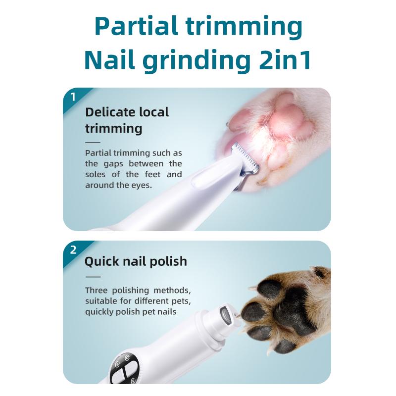 2 In 1 Electric Dog Nail Grinder & Partial Hair Trimmer for Dog Nail Grinders Pet Quiet Cat Paws Nail Grooming Trimmer Tools