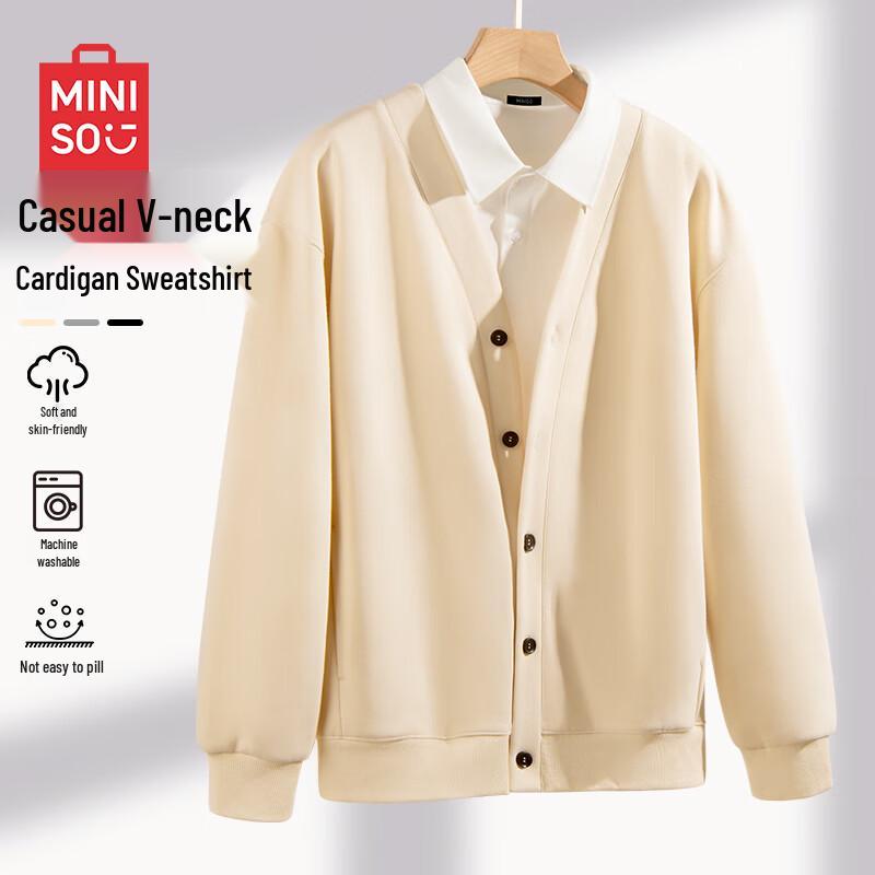 

MINISO Men s Heavyweight V-Neck Cardigan Sweatshirt L