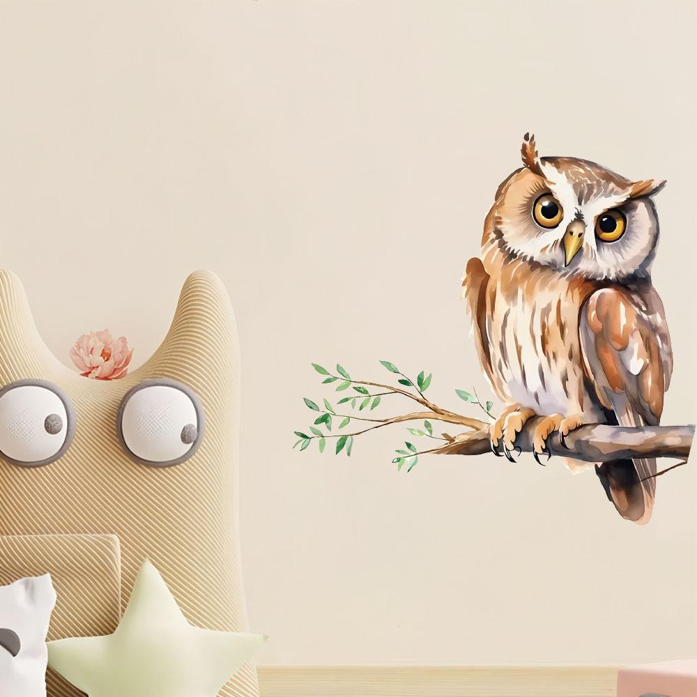 Self-adhesive Cartoon Owl On Branch Wall Stickers for Living Room Bedroom Study Home Decor