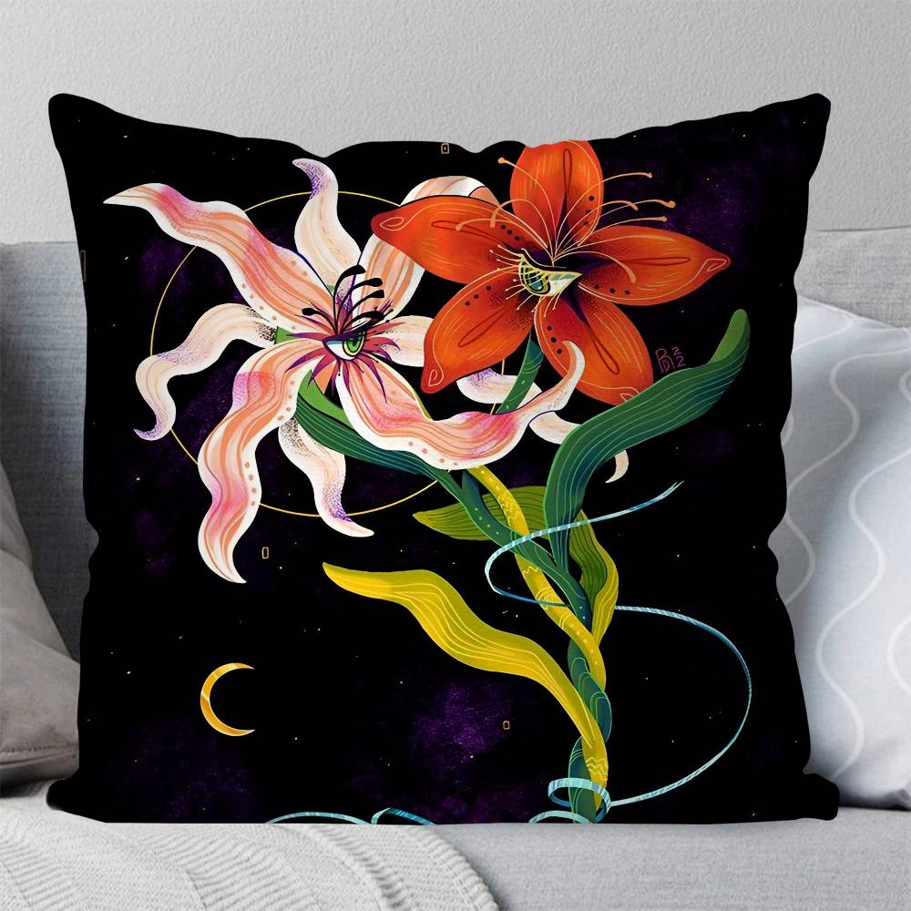 Flower Art Pillow Case Fashion Square Pillowcase Bedroom Sofa Room Ins Decoration Leisure