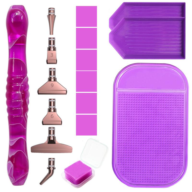Harz Diamantmalerei Stift Set mit 6 austauschbaren Metallspitzen 6 Wachsblöcken 2 Sortierschalen und Bohrmatte für 5D Diamantmalerei Bastelbedarf