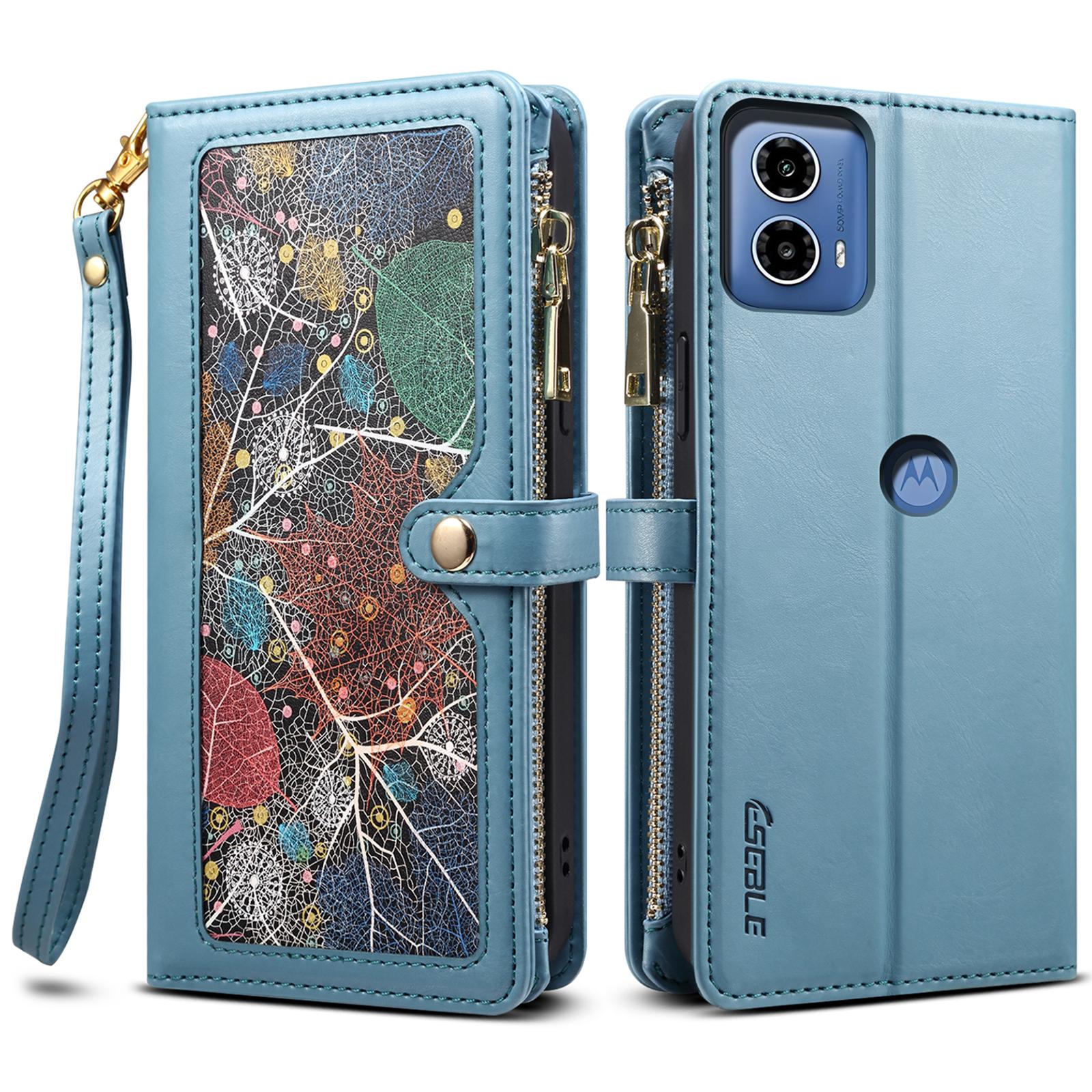 

ESEBLE Galaxy Series For Motorola Moto G24 Power Case Leather Phone Cover with Purse Card Holder RFID Blocking Blue