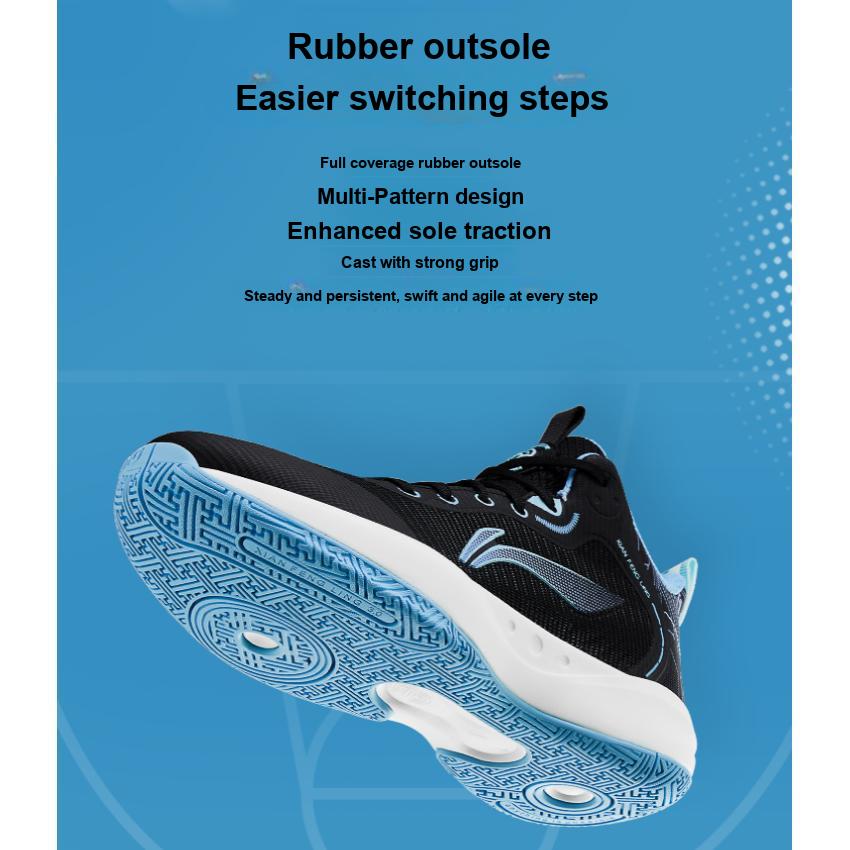 Li Ning Primary 3.0 Mesh Shock Absorption Non-Slip Lightweight Rebound Low-Top Kids Basketball Shoes Kids Basketball Shoes Black Blue YKBT028-5