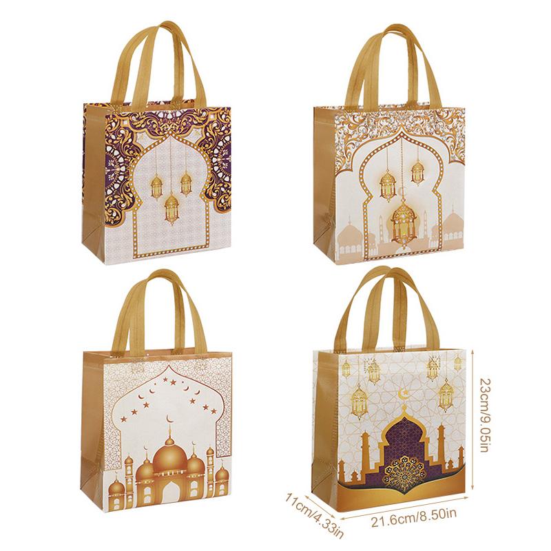 4-24Pcs Eid Mubarak Gift Bag Nonwoven Cookie Candy Packaging Bag with Handle 2026 Ramadan Muslim Islamic Festival Party Supplies