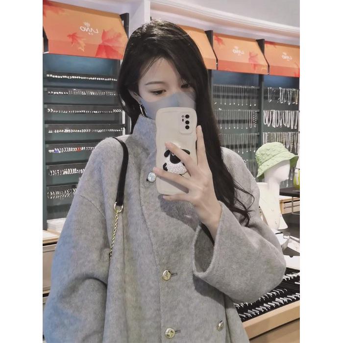 High-End Grey Double-Sided Wool Coat for Women - Thickened Autumn/Winter Wear XL
