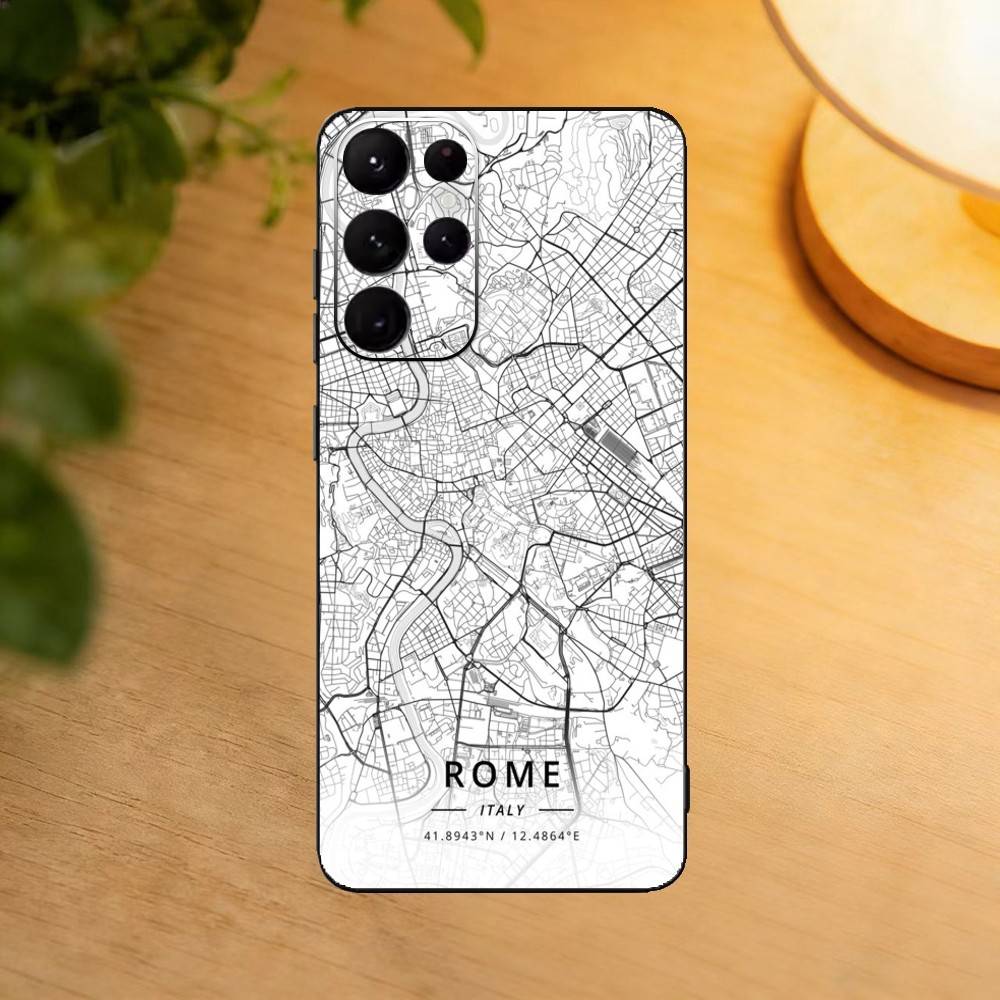 Famous City Sketch City Map Phone Case For Samsung S25,S24,S21,S22,S23,S30,Ultra,S20,Plus,Fe,Lite Black Shell