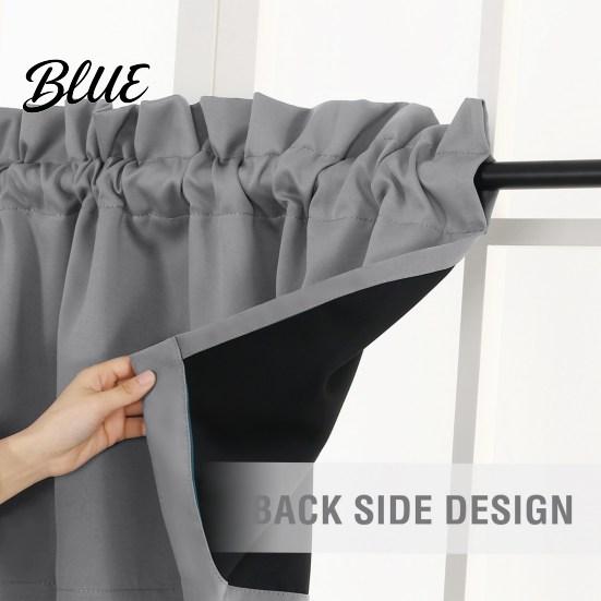 Solid Color Curtain Blackout Coating Modern Elegant Light Blocking Valance 2Pcs Black With Living Room