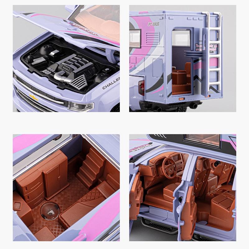 1/32 Chevrolet Silverado Recreational Vehicle RV Alloy Car Model Sound and Light Children's Toy Collectibles Birthday Gift