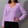Women's Loose V-neck Hollow Out Versatile Knitted Long Sleeved Cardigan Top