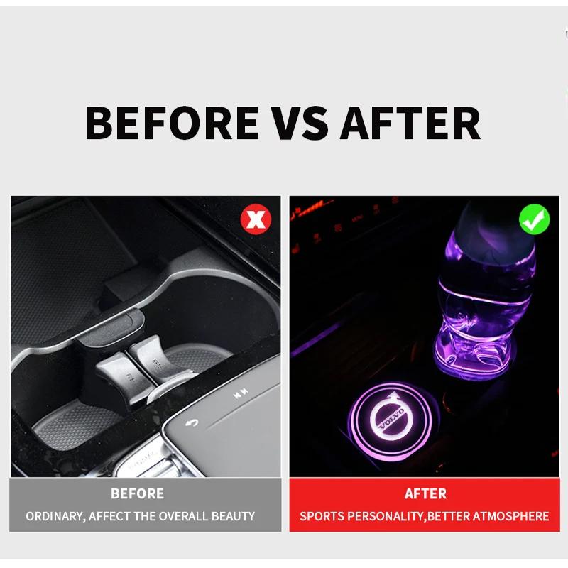 7 Color LED Car Cup Holder Light Luminous Coaster Water Cup Pad Accessories For Volvo Xc60 Xc90 V40 V60 S60 V50 V90 S80 C40
