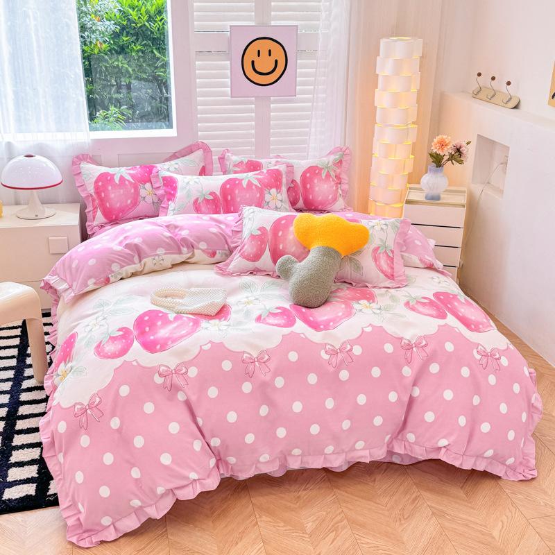 Korean Style Bed Skirt Four-piece Set Pure Cotton Edge Bed Sheet Thickened Plant Cashmere Brushed Skin-friendly Bedding