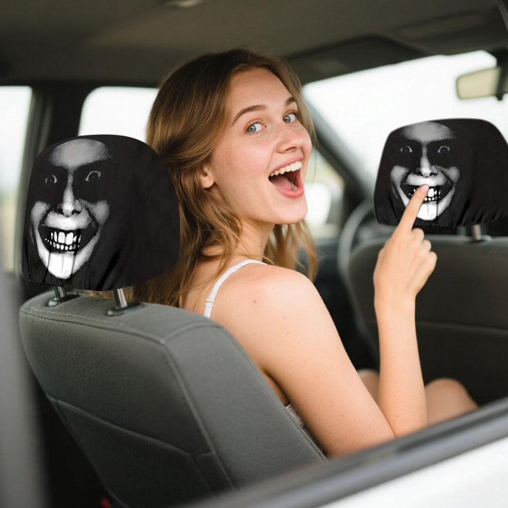 Funny Car Seat Mask Headrest Cover Full Face Car Interior Seats Halloween Decoration Funny Headrest Covers For Cars