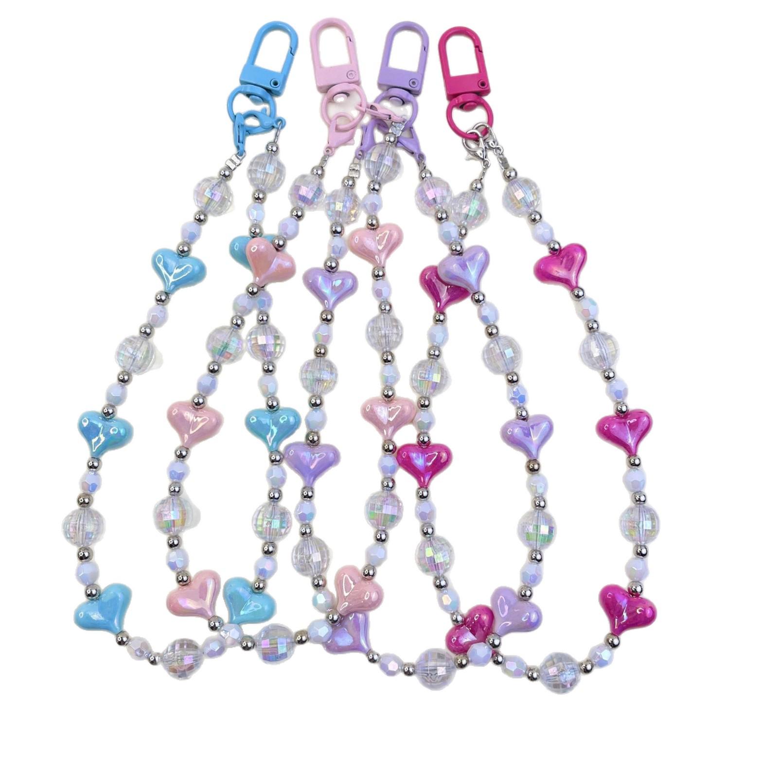 Elegant Heart Pendant Beaded Phone Lanyard Keychain - Perfect Gift for Best Friend Blue Luxury Heart Pendant (Includes Spacer)