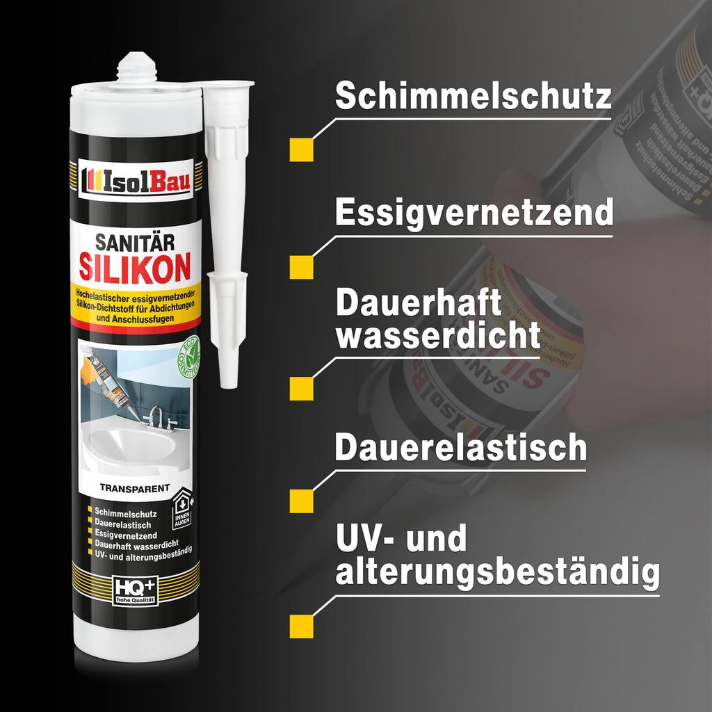 IsolBau Sanitary Silicone Transparent Sanitär Silikon 1 x 300ml