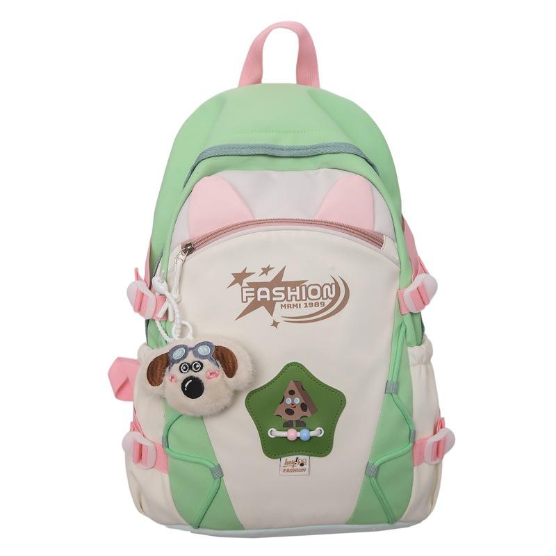 Contrast Color Backpack Women's College Style Lightweight Backpack Cartoon Student Schoolbag