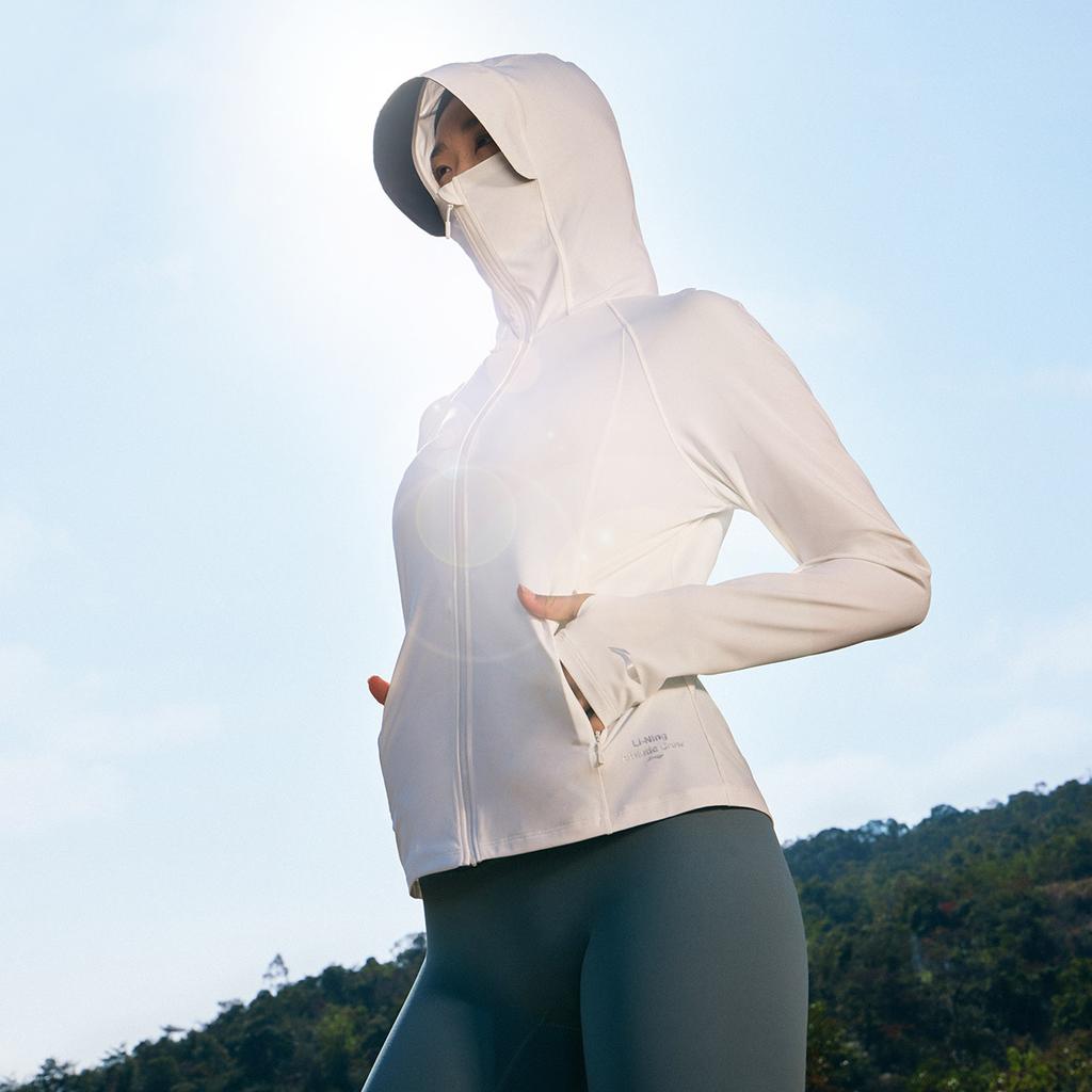 Li Ning Ice Silk Cool Comfort Casual Simple Solid Color Hooded Slim Jacket Women Jacket Off-White AFDVE38-10