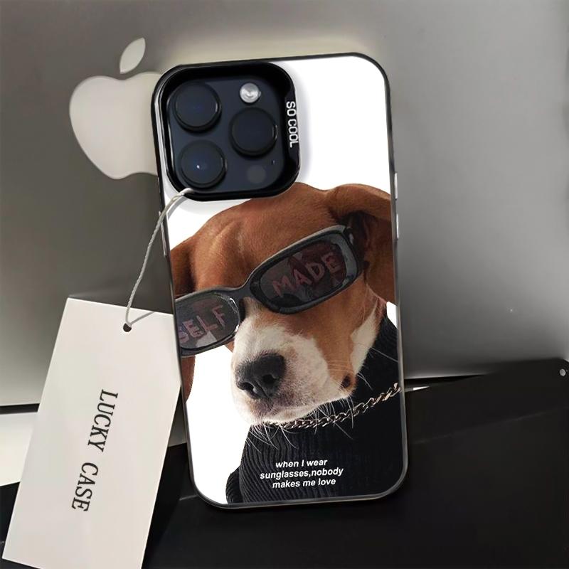 Cool Sunglass Dog Phone Case for iPhone 17 Air 16 15 14 11 Pro 13 12 Mini XR 8 7 Matte Laser Bumper Shockproof Hard Cover