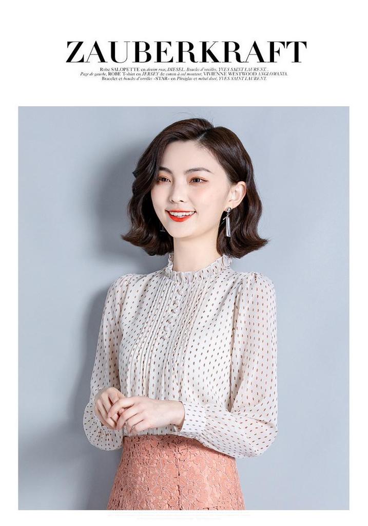 Women's 2025 Polka Dot Ruffle Long Sleeve Chiffon Shirt - New Fashionable Loose Fit Trend.