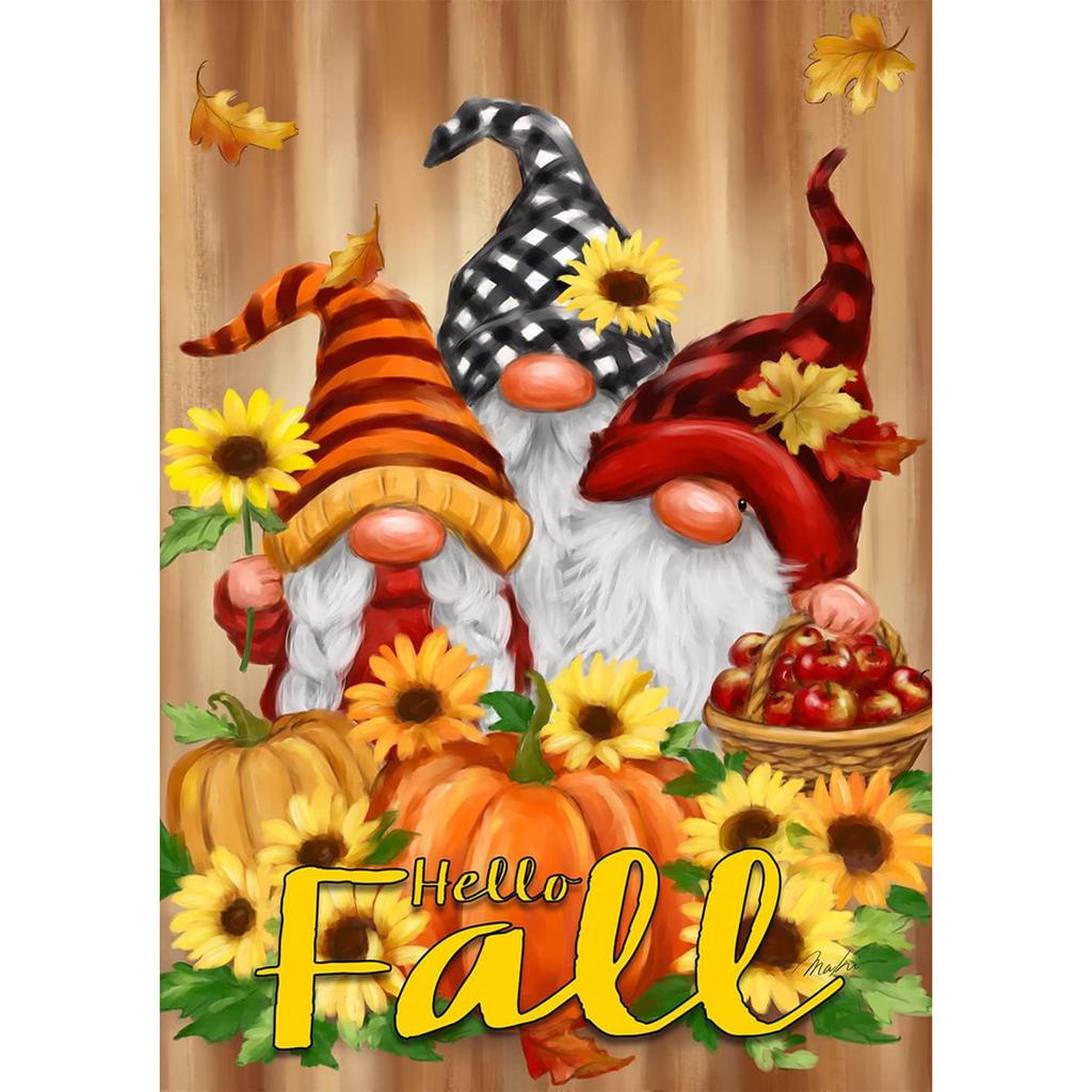 Thanksgiving Outdoor Garden Double Sided Linen Flag 45x30cm Fall Harvest Seasonal Yard Decoration with Autumn Leaves and Pumpkin Design