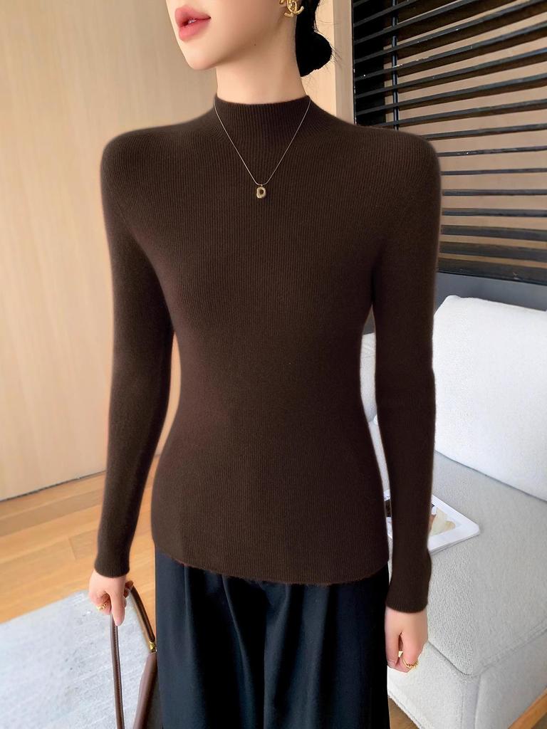 2025 Autumn/Winter Women's Half-High Neck Andy Velvet Slimming Knit Sweater - New Arrival