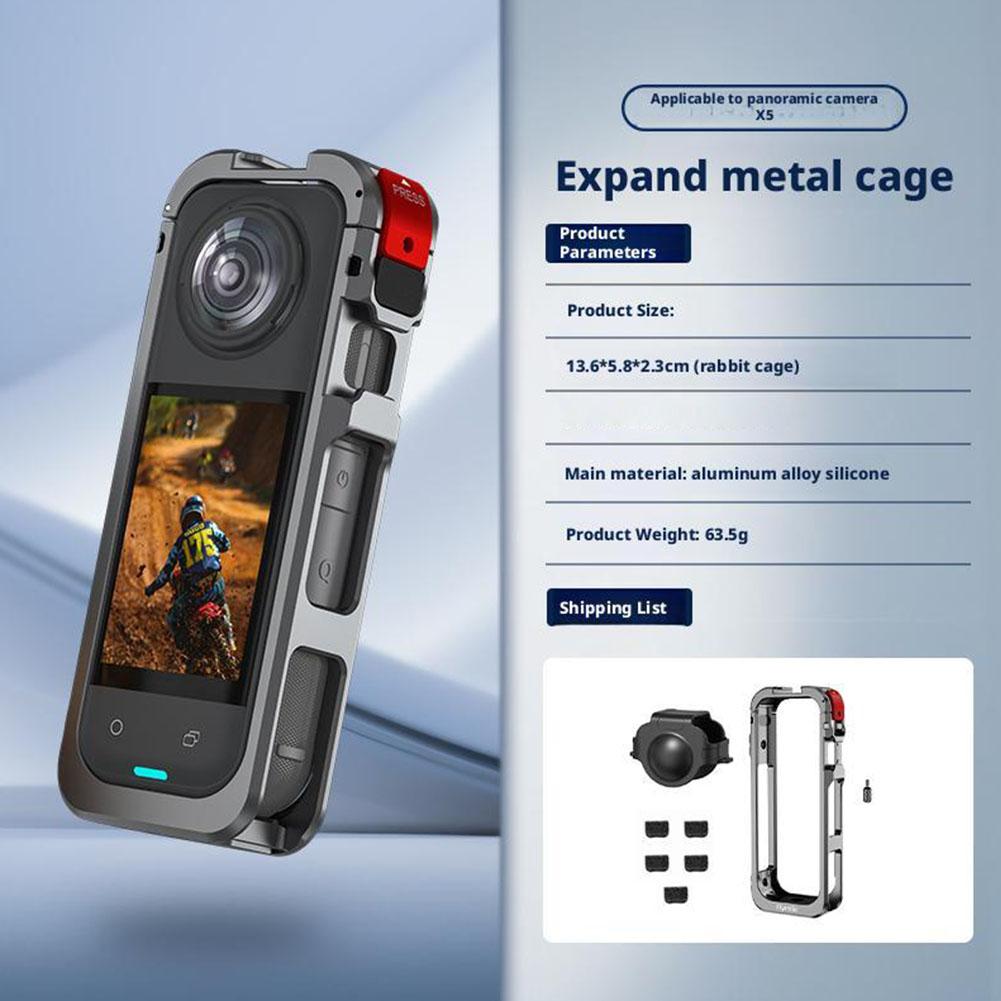Multifunctional Expansion Protection Rabbit Cage Metal Frame For Insta 360 X5 Protective Aluminium Frame Mount With Lens Protect