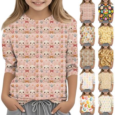 Children's Seven Quarter Sleeve Easter Print Round Neck Print Casual Top