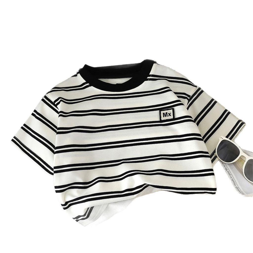 Stripe Lover! Toddler Boys' Handsome Striped Short-Sleeve T-Shirt - Round Neck, Pure Cotton Base Layer