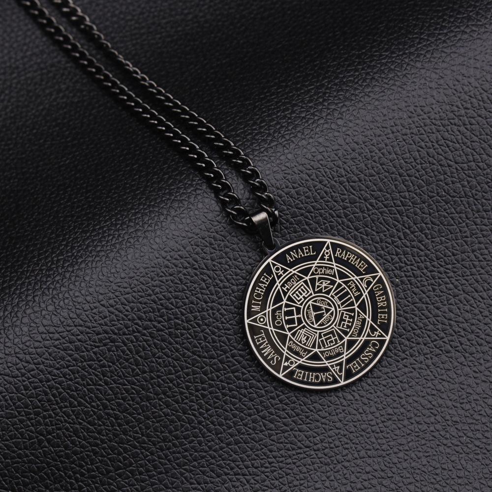 Seven Abat Elves Seal Titan Solomon Amulet Stainless Steel Pendant Necklace