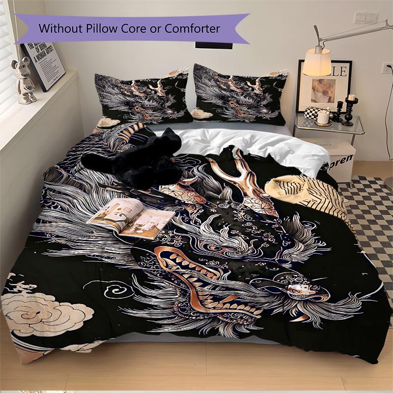 3pcs Dragon Head Design Duvet Cover Set - Machine Washable, Includes 1 Cover and 2 Pillowcases, No Core Included yy251013098