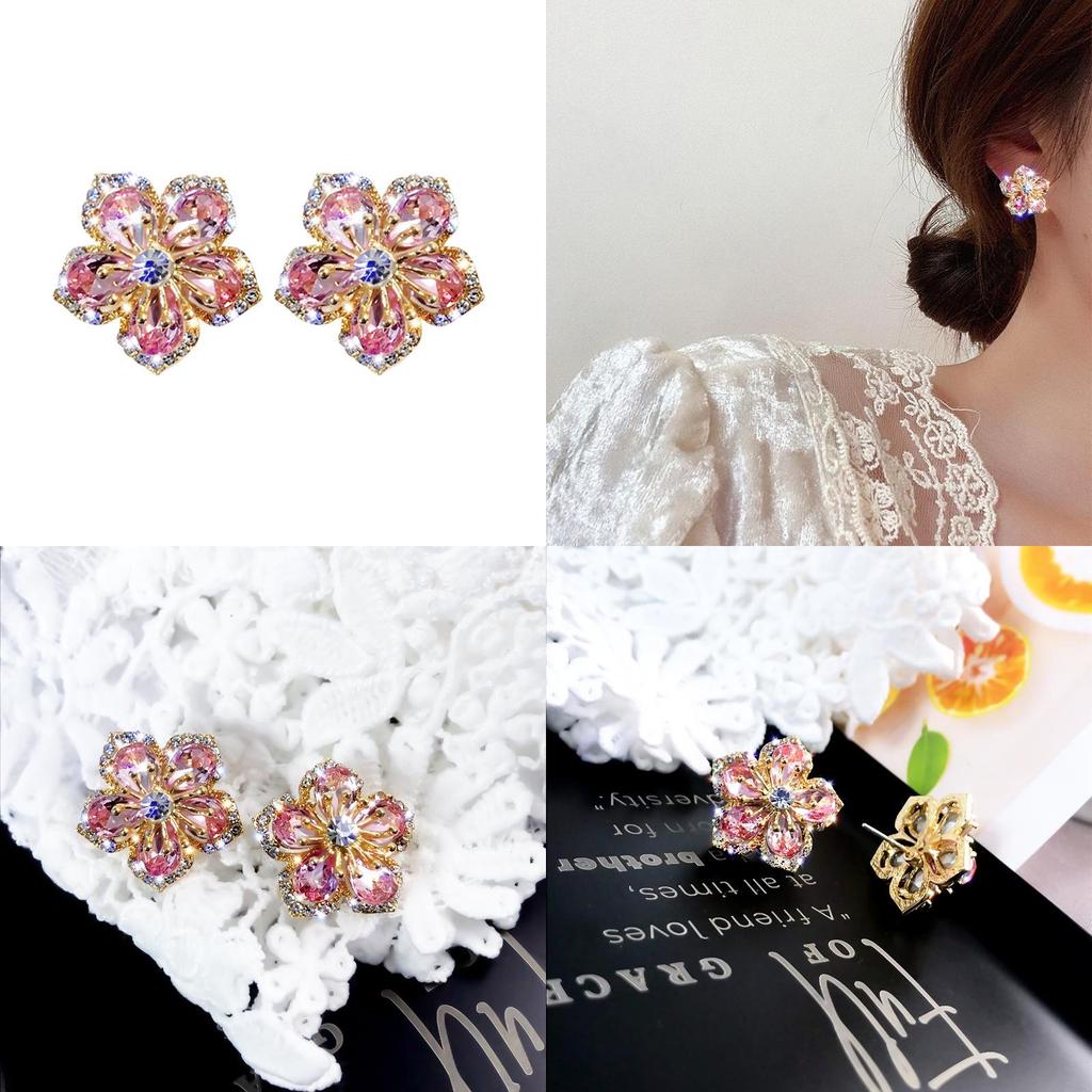 Rose Flower Zircon Earcuffs With Silver Needle For Fashionable Jewelry Enthusiasts