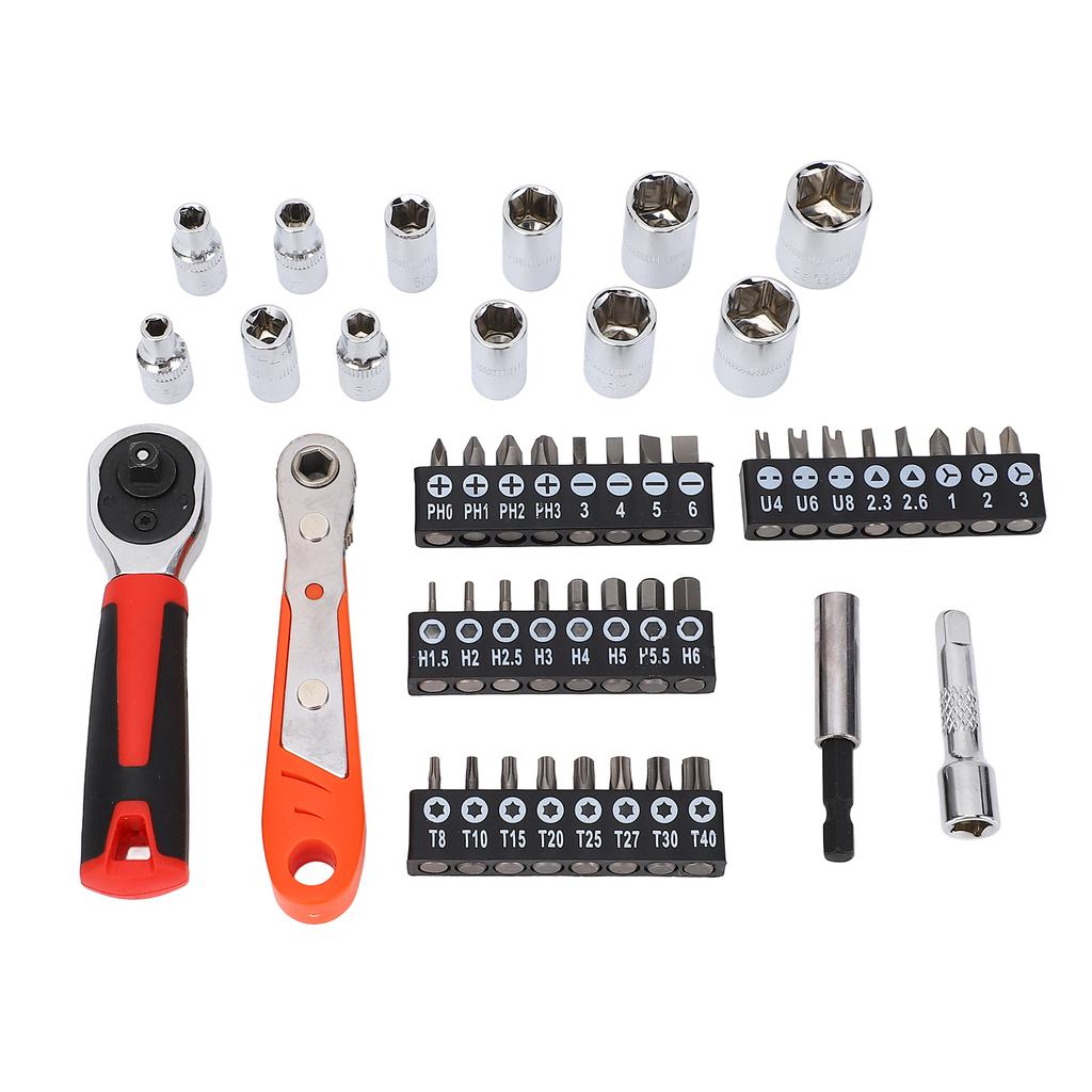 Ratschenschraubendreher-Set 48 in 1 Ratsche 14-Zoll Stecknuss Schlitz Kreuzschlitz Schraubendreher-Bit Haushalt