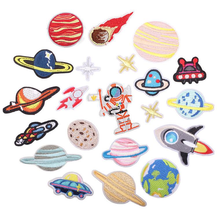 Computer Embroidery Label Astronaut Embroidery Cloth Sticker Clothes Patch Sticker Bag Decoration Embroidery Sticker Ironing Planet Chapter Boy