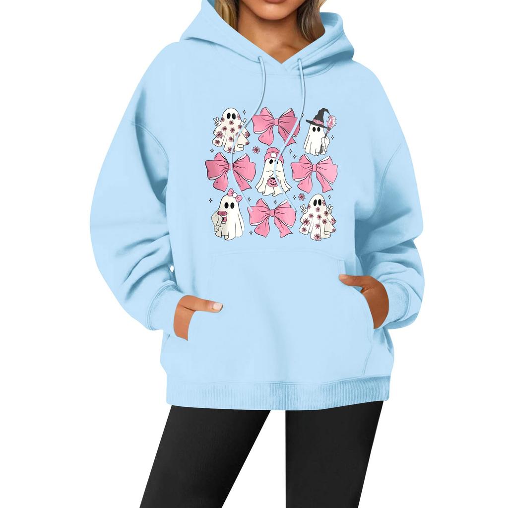 Women's Casual Fashion Solid Color Rugby Print Long Sleeve Hooded Sweatshirt Top