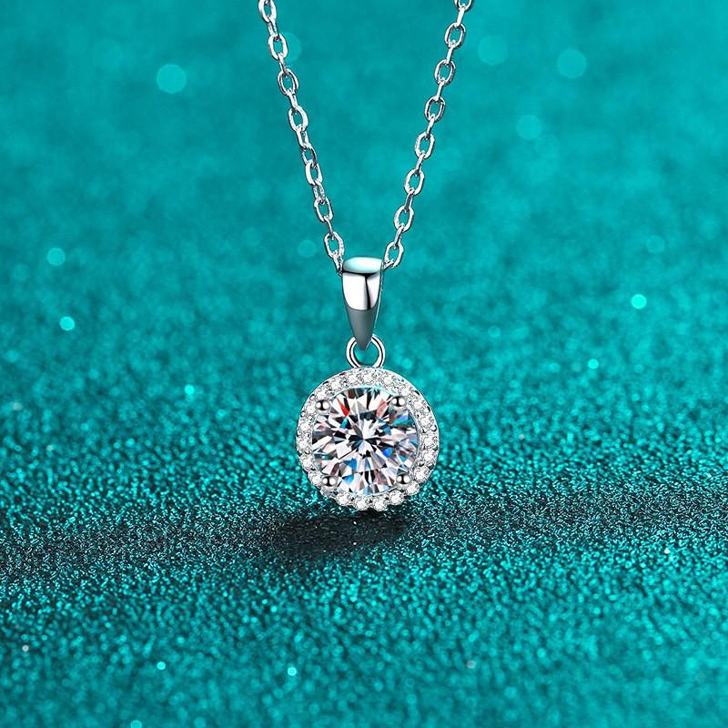 Sterling Moissanite Necklace Women 6.5mm Round Cut Cubic Zirconia Pendant Cross Chain Choker Style 925 Sterling Silver