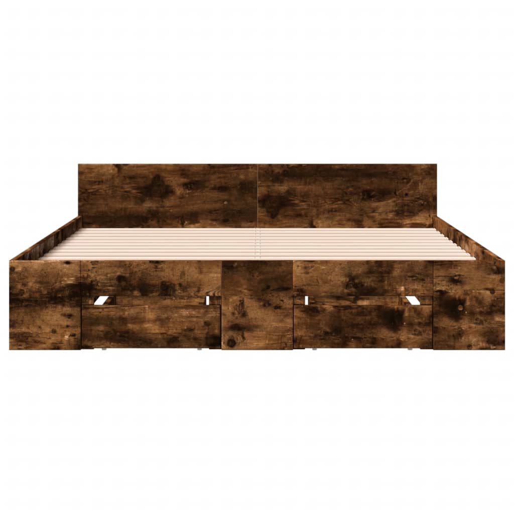 Bed Frame with Drawers Smoked Oak 120 x 190 cm Engineered Wood